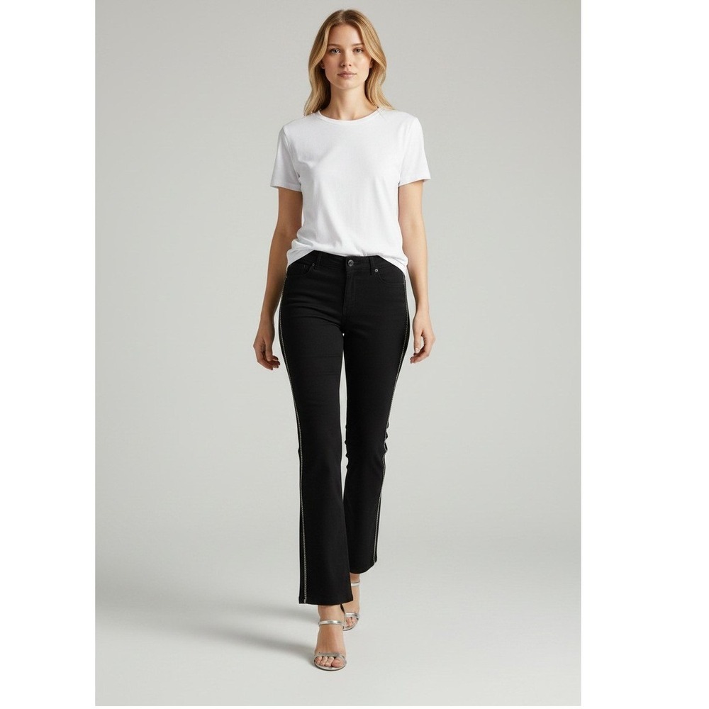 White House Black Market High Rise Straight Black Rhinestone Stripe Pants 6
